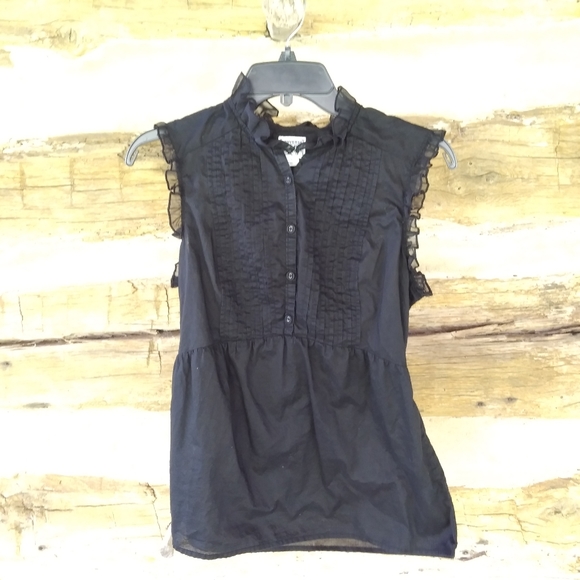 Converse Tops - Converse One Star Black Ruffle Trimmed Sleeveless Blouse Size Small